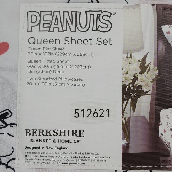 Peanuts Snoopy Queen Sheet Set By Berkshire Valentine Pink Hearts Polyester - Picture 4 of 7
